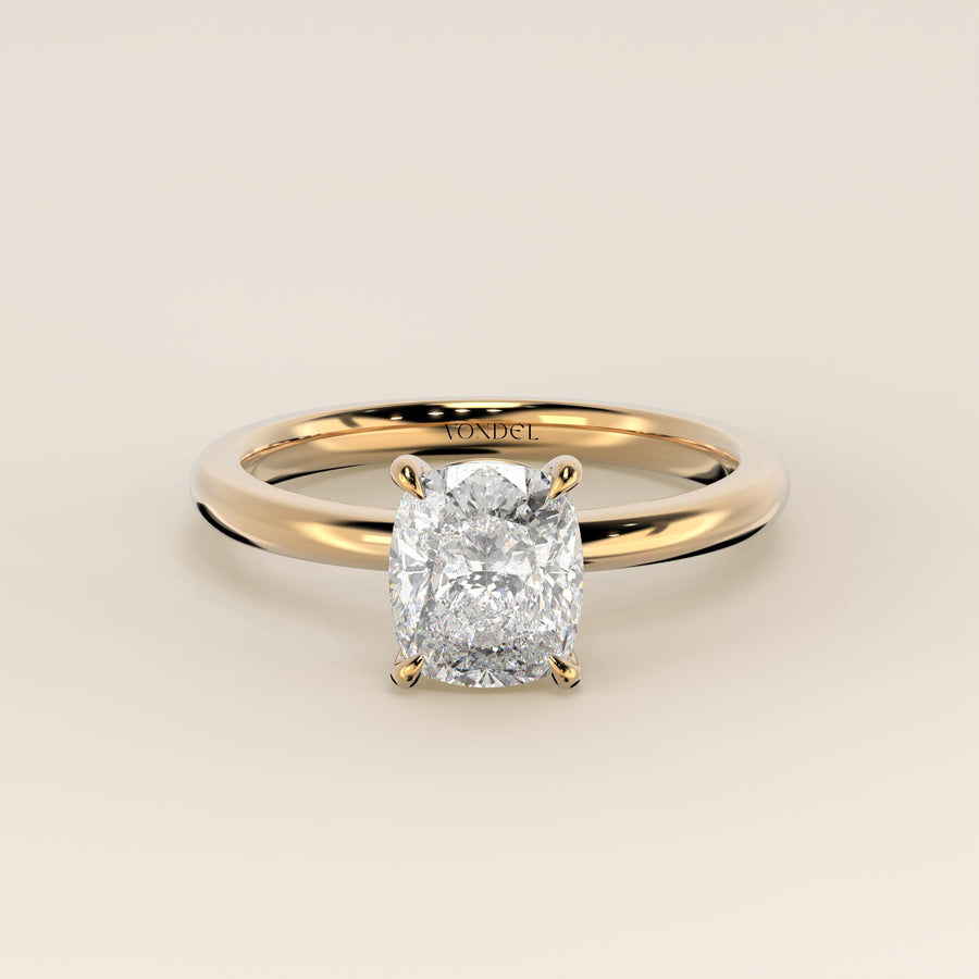 Verlovingsring elongated cushion lab grown diamant, geelgoud