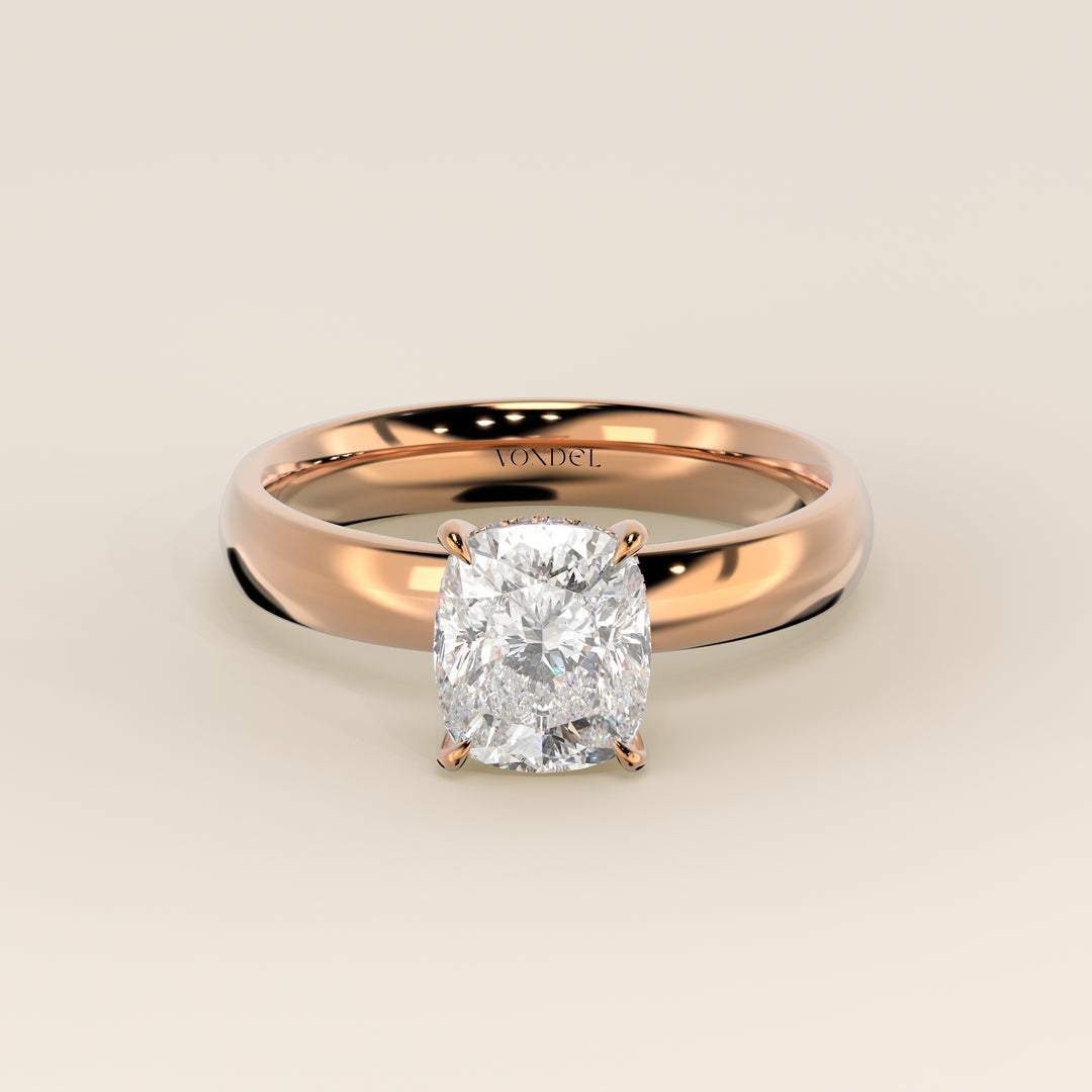 Verlovingsring elongated cushion lab grown diamant met brede band en hidden halo, rosegoud