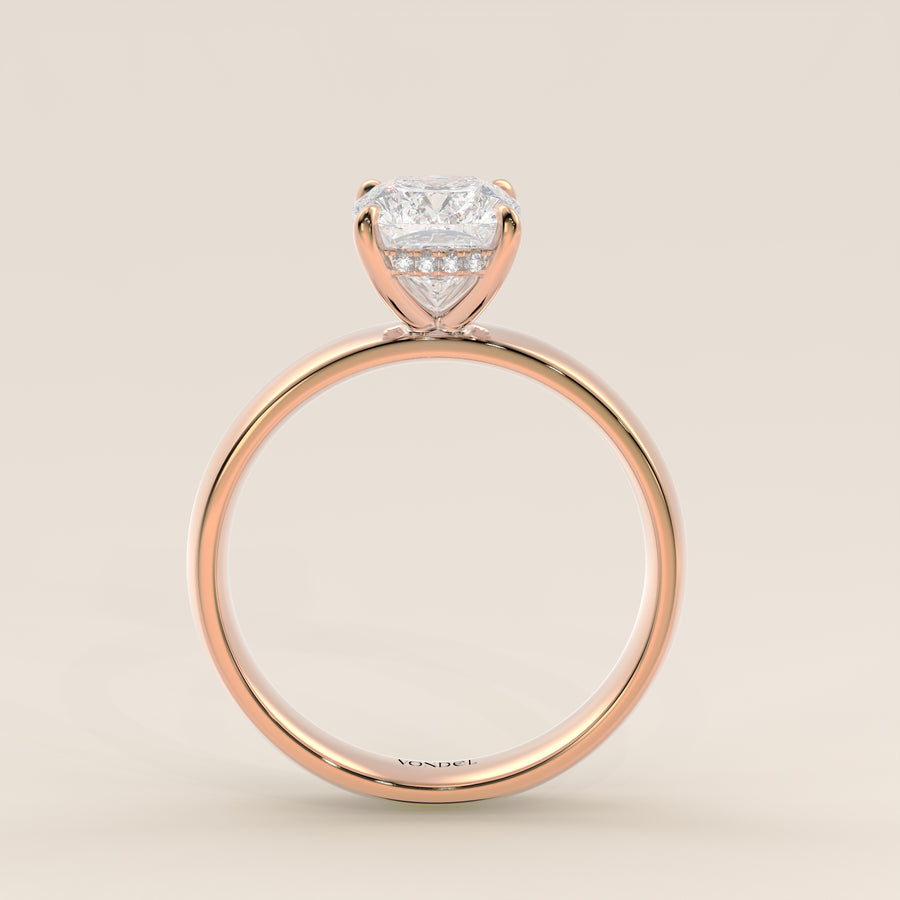 Verlovingsring elongated cushion lab grown diamant met brede band en hidden halo, rosegoud