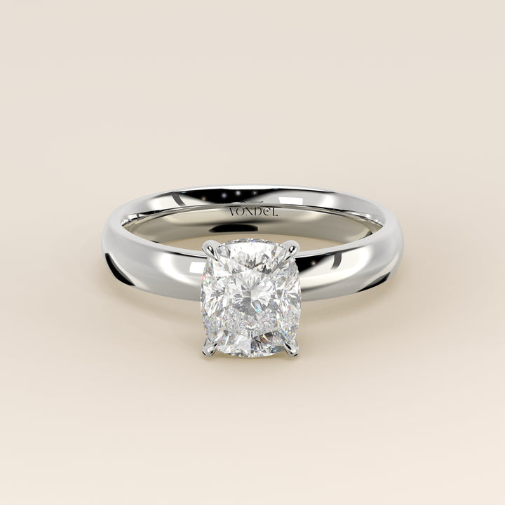Verlovingsring elongated cushion lab grown diamant met brede band en hidden halo, witgoud