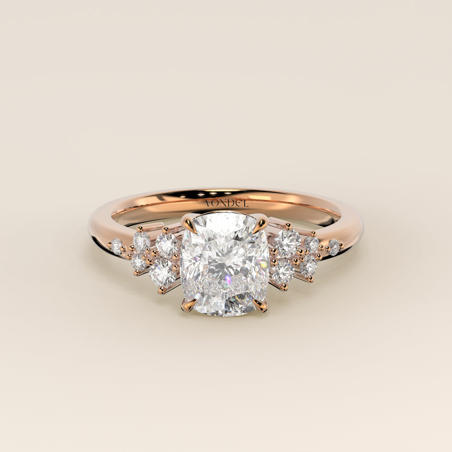 Verlovingsring elongated cushion lab grown diamant met hidden halo en lage zetting, rosegoud