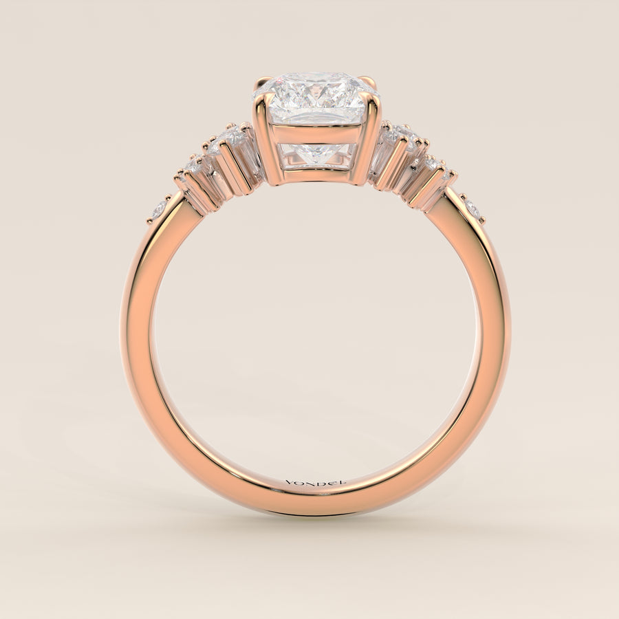Verlovingsring elongated cushion lab grown diamant met hidden halo en lage zetting, rosegoud