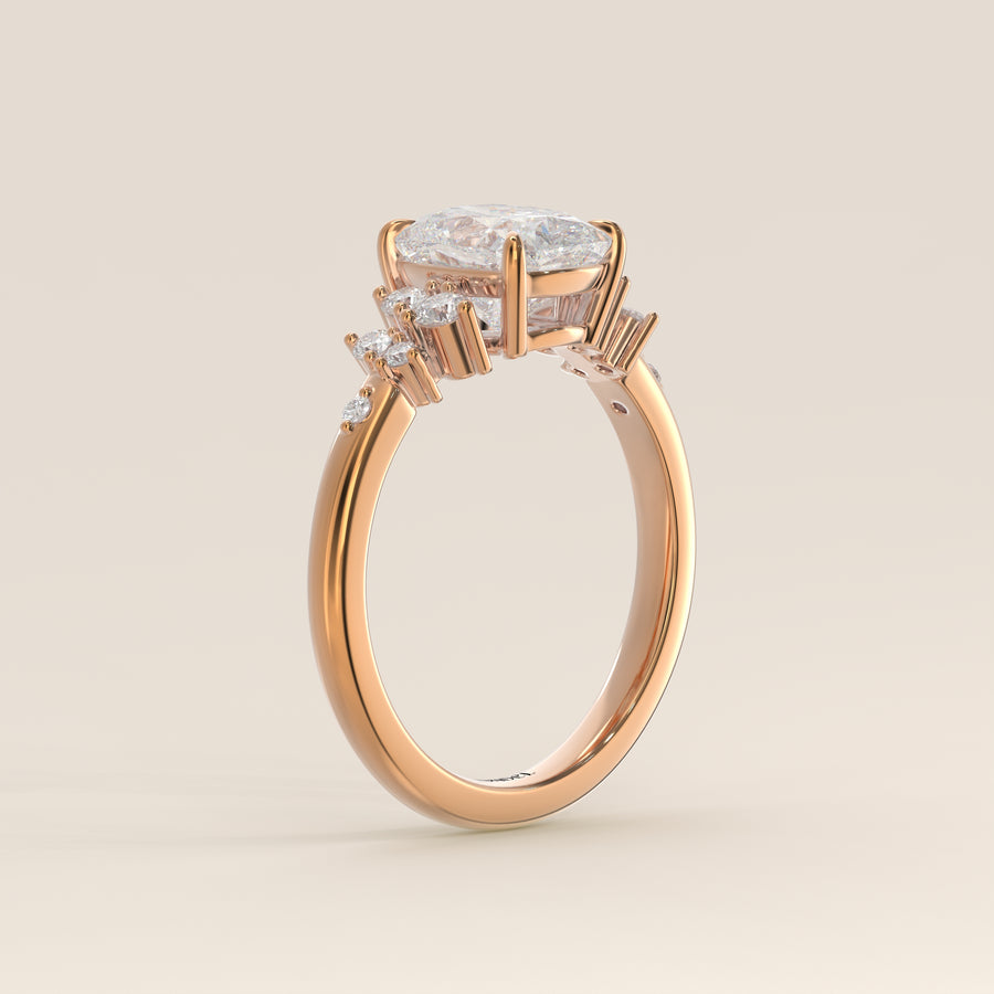 Verlovingsring elongated cushion lab grown diamant met hidden halo en lage zetting, rosegoud