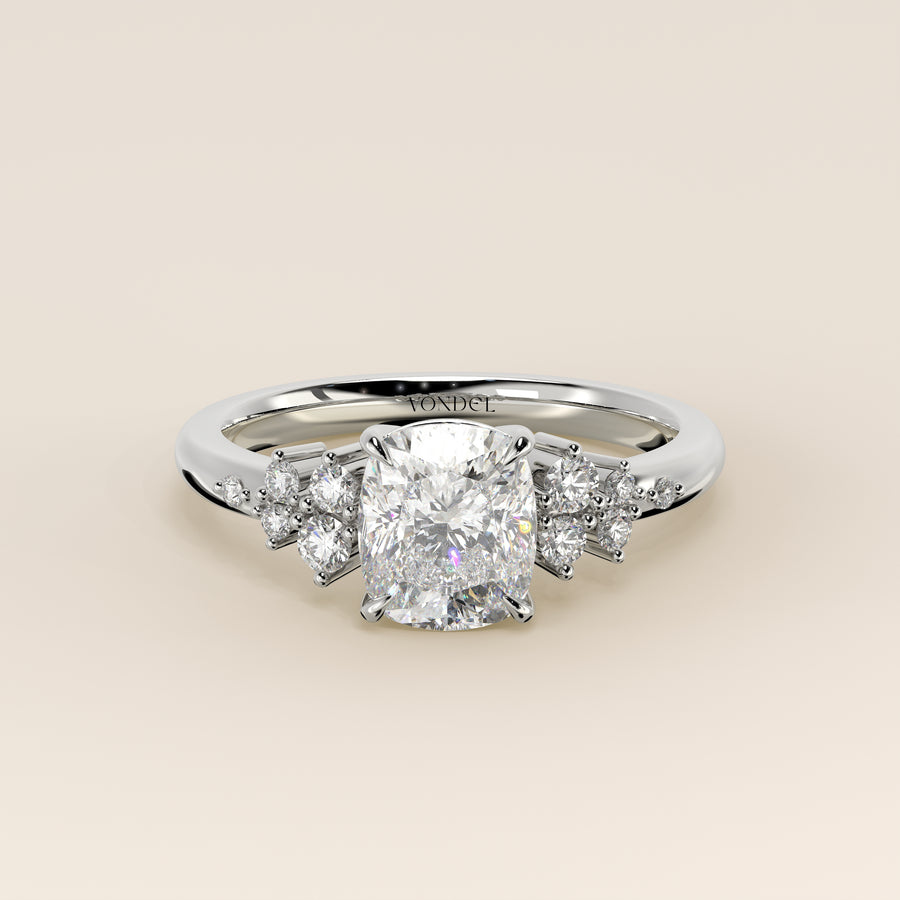 Verlovingsring elongated cushion lab grown diamant met hidden halo en lage zetting, witgoud