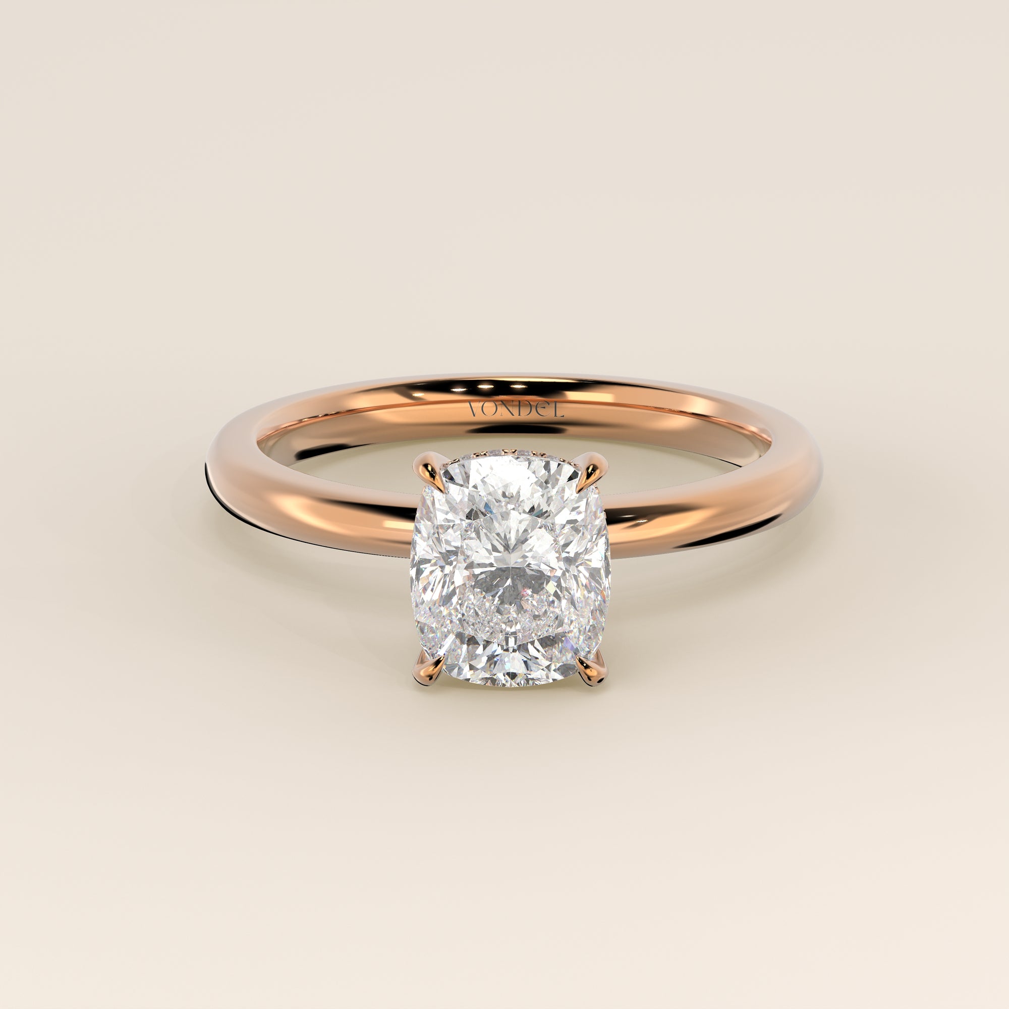 Verlovingsring elongated cushion lab grown diamant met hidden halo, rosegoud