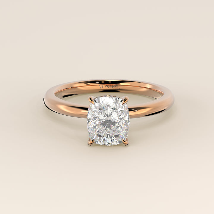 Verlovingsring elongated cushion lab grown diamant met hidden halo, rosegoud