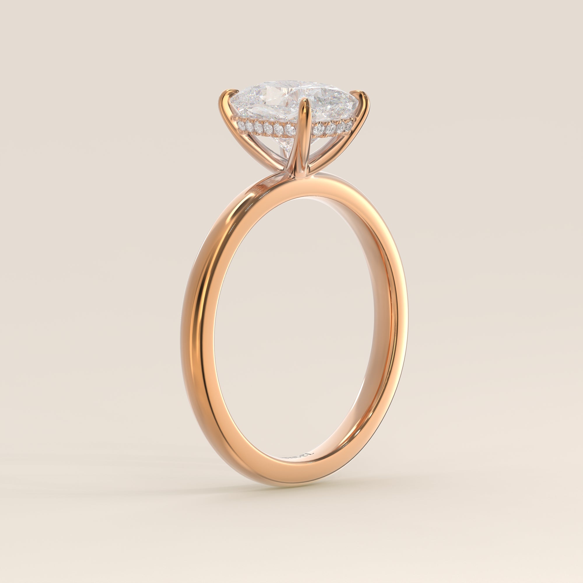 Verlovingsring elongated cushion lab grown diamant met hidden halo, rosegoud