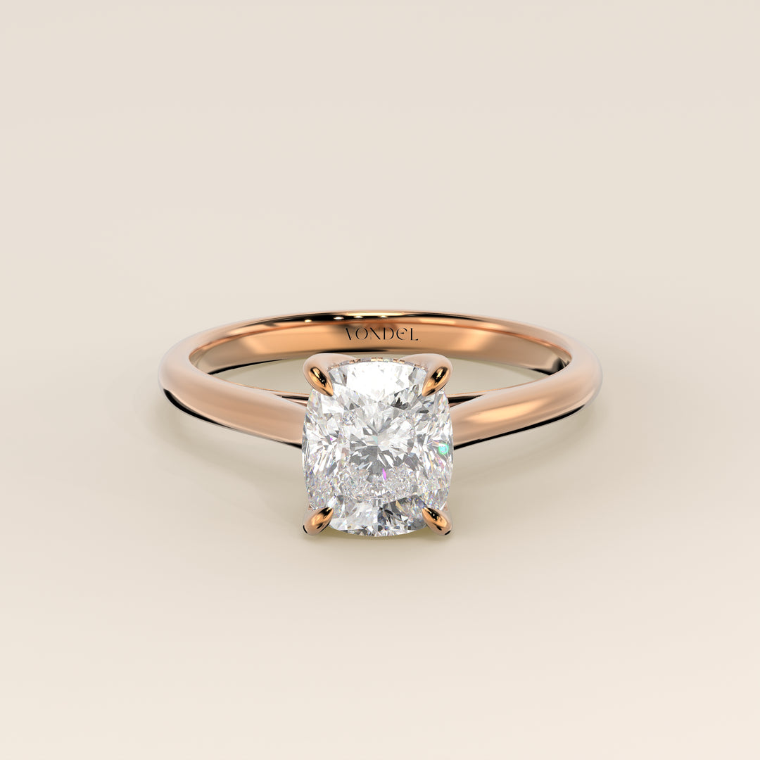 Verlovingsring elongated cushion lab grown diamant met petal prongs en hidden halo, rosegoud