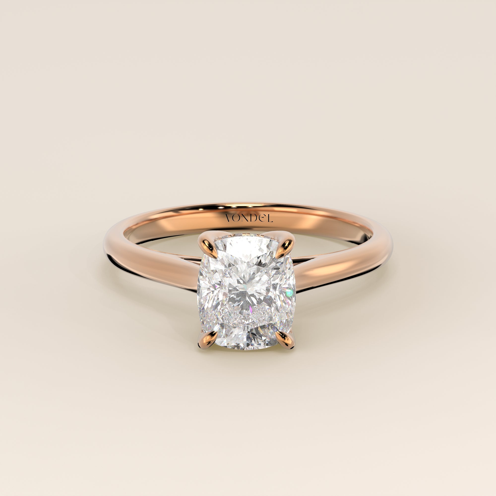 Verlovingsring elongated cushion lab grown diamant met petal prongs en hidden halo, rosegoud
