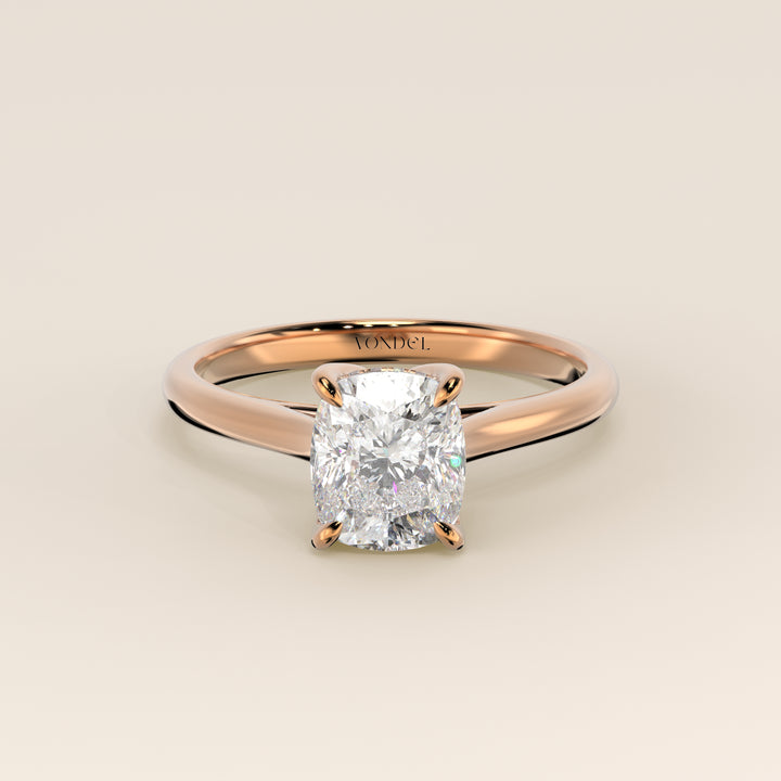 Verlovingsring elongated cushion lab grown diamant met petal prongs en hidden halo, rosegoud