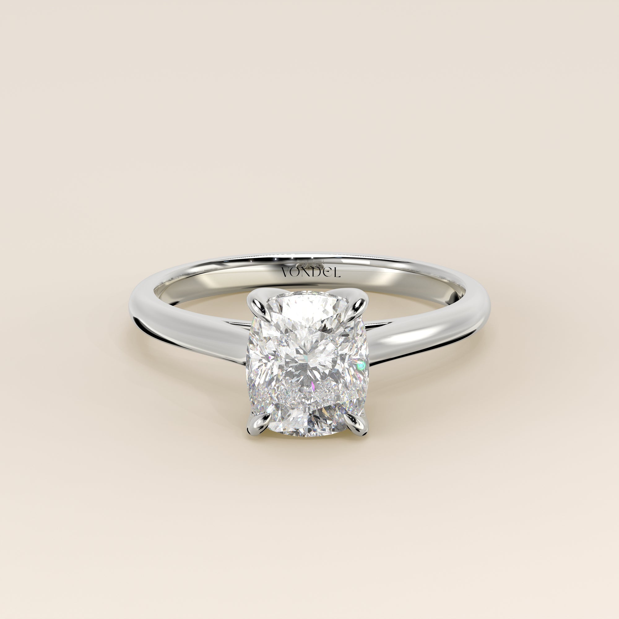 Verlovingsring elongated cushion lab grown diamant met petal prongs en hidden halo, witgoud