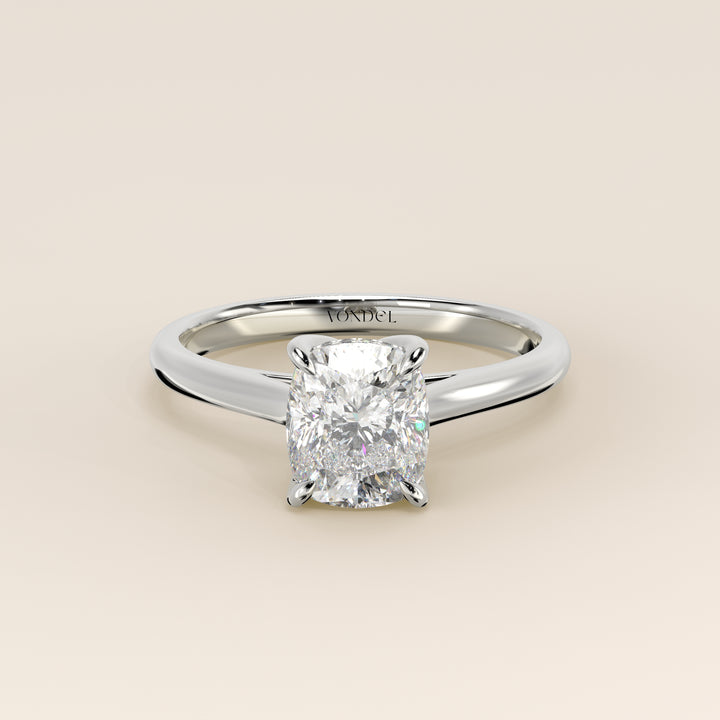 Verlovingsring elongated cushion lab grown diamant met petal prongs en hidden halo, witgoud