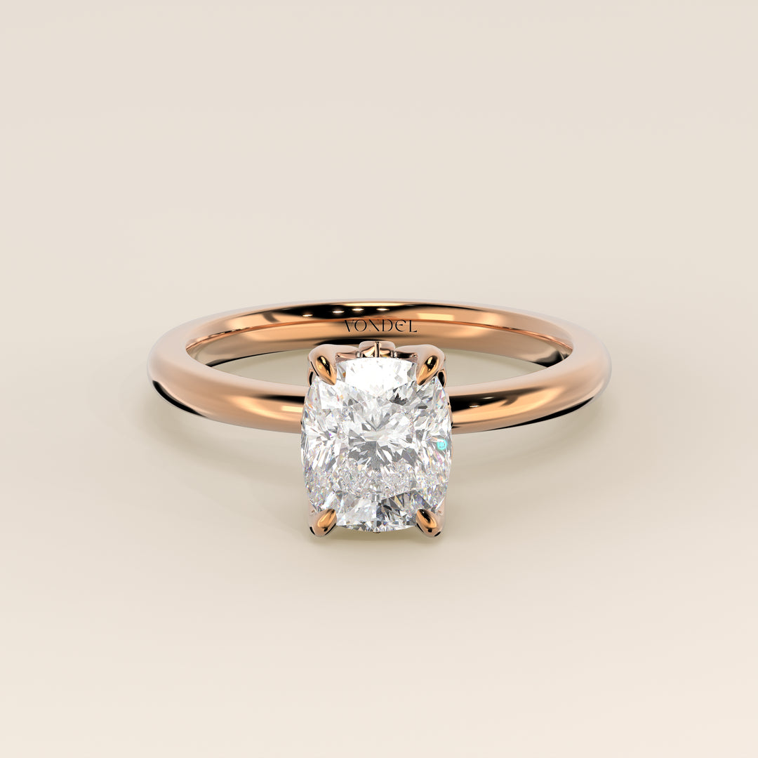 Verlovingsring elongated cushion lab grown diamant met petal prongs, rosegoud