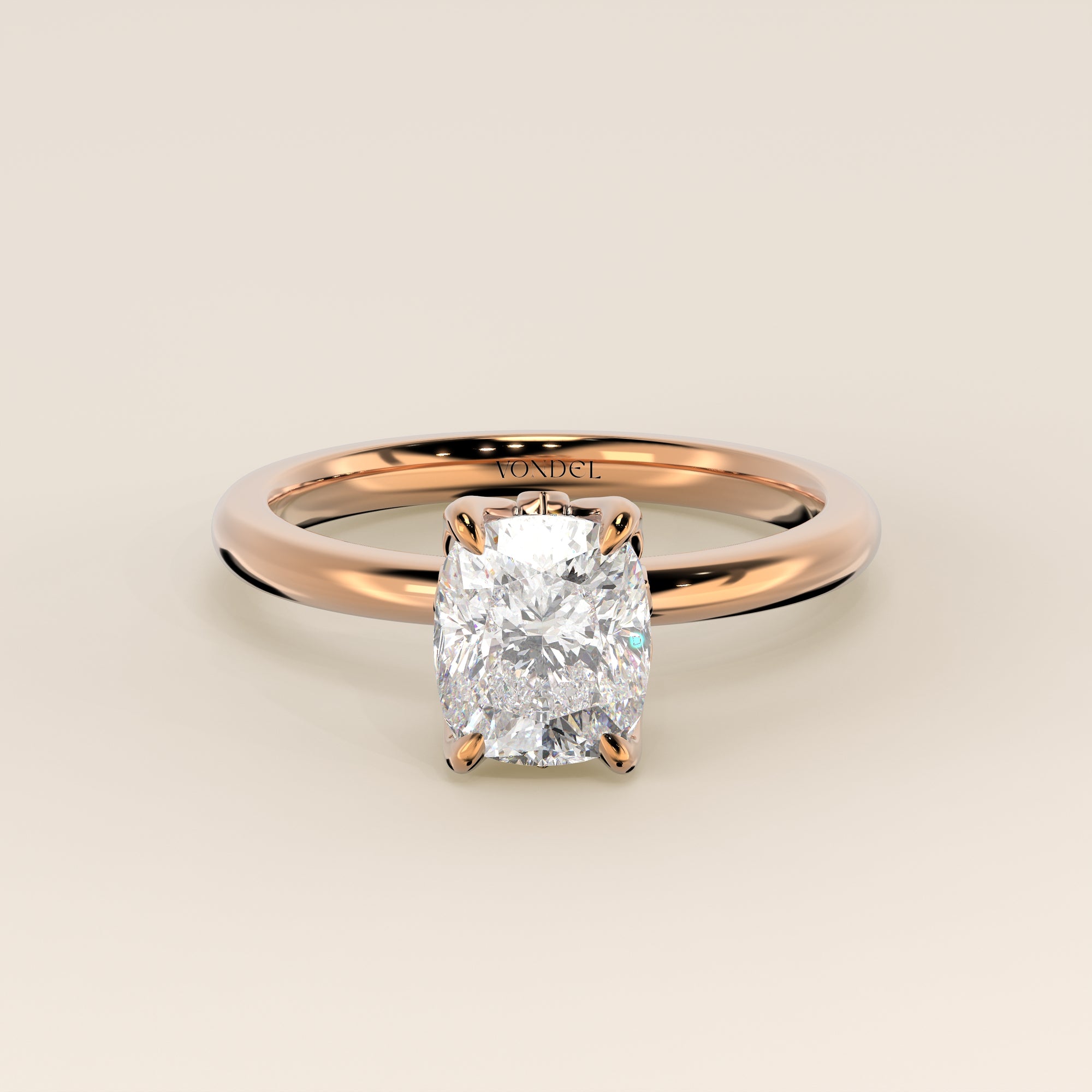 Verlovingsring elongated cushion lab grown diamant met petal prongs, rosegoud