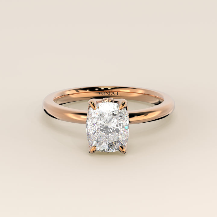 Verlovingsring elongated cushion lab grown diamant met petal prongs, rosegoud