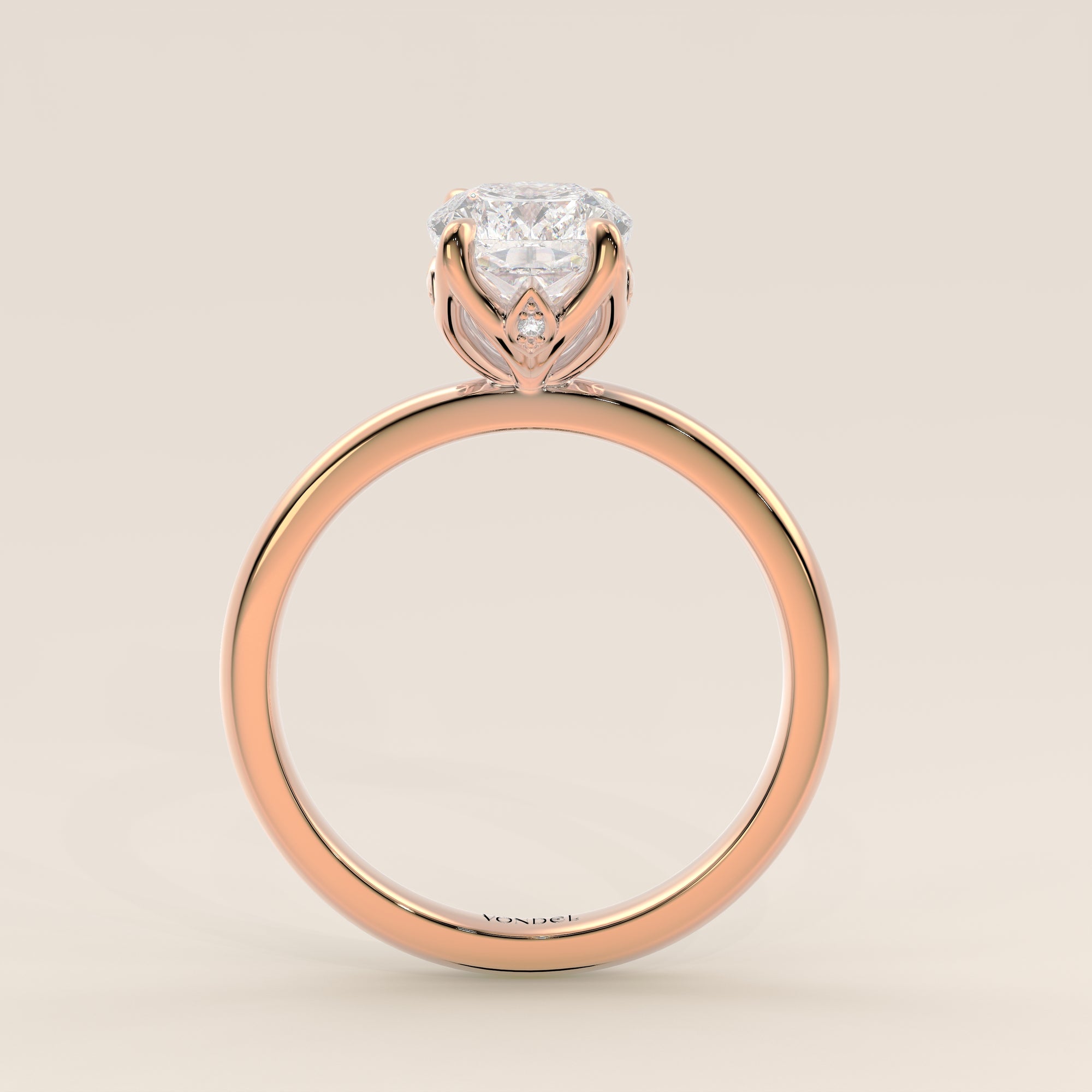 Verlovingsring elongated cushion lab grown diamant met petal prongs, rosegoud