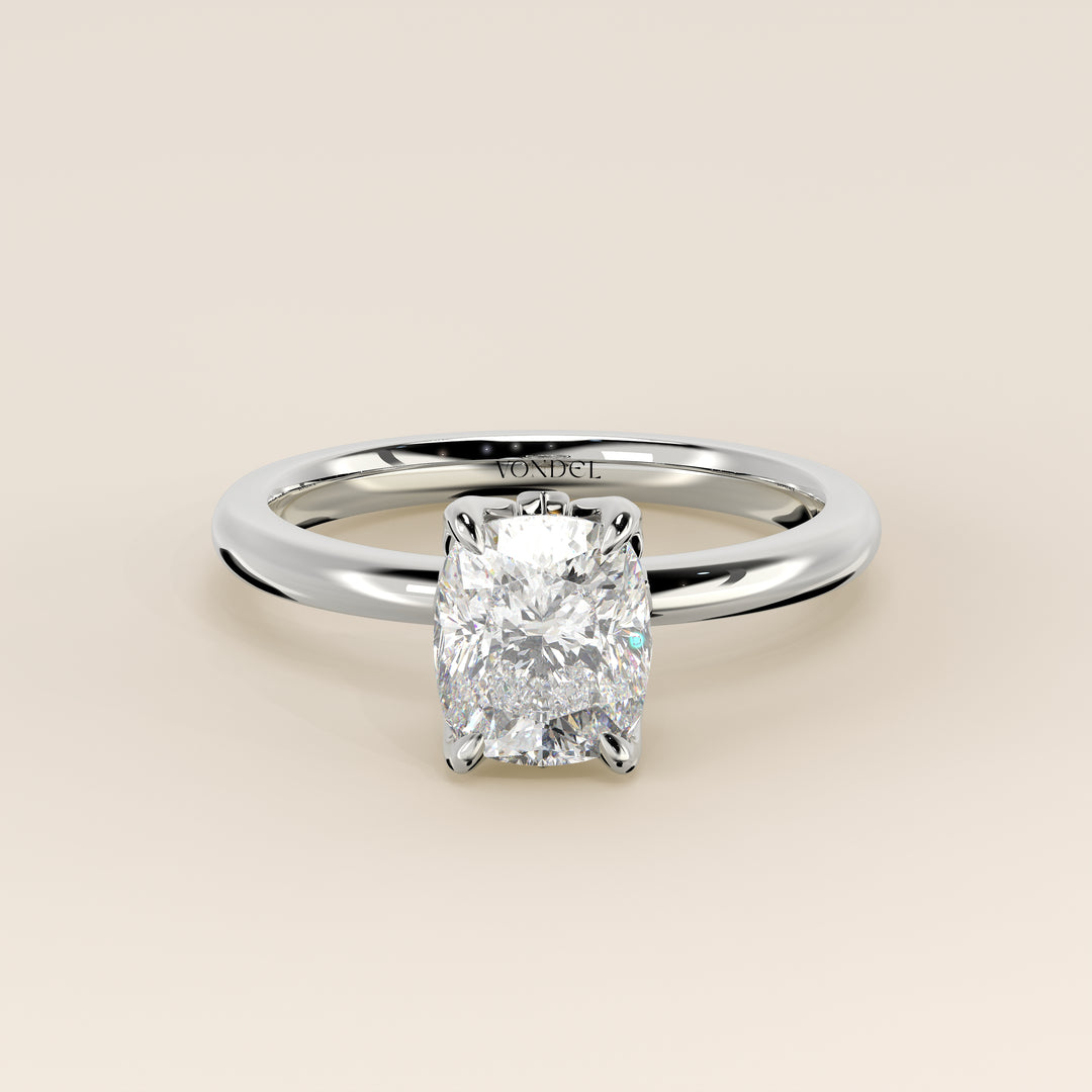 Verlovingsring elongated cushion lab grown diamant met petal prongs, witgoud