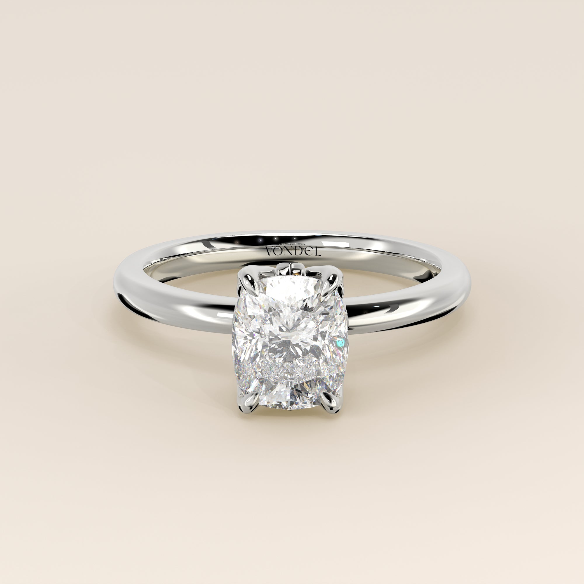 Verlovingsring elongated cushion lab grown diamant met petal prongs, witgoud