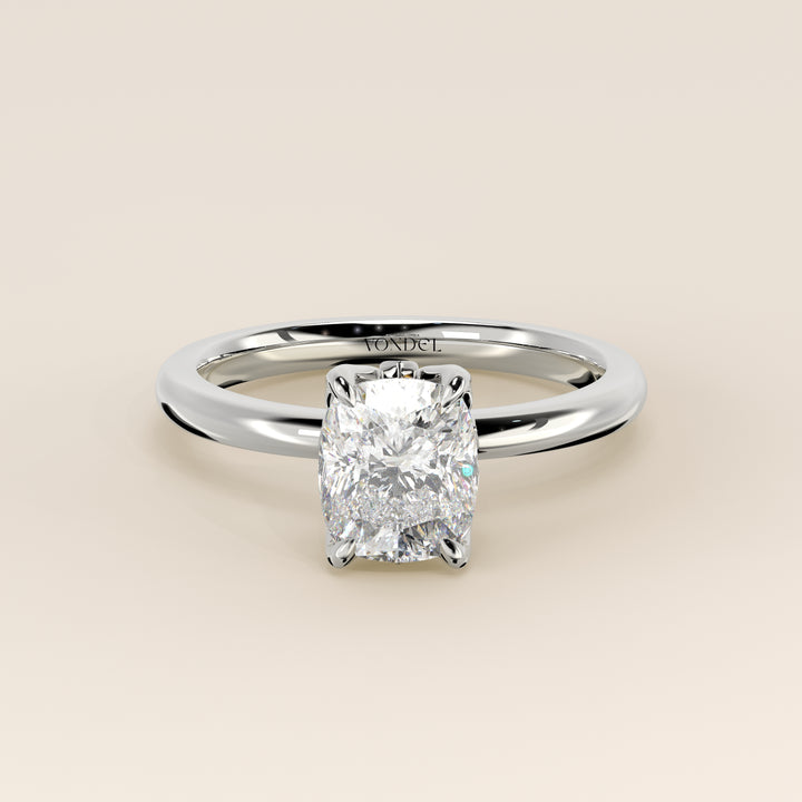 Verlovingsring elongated cushion lab grown diamant met petal prongs, witgoud