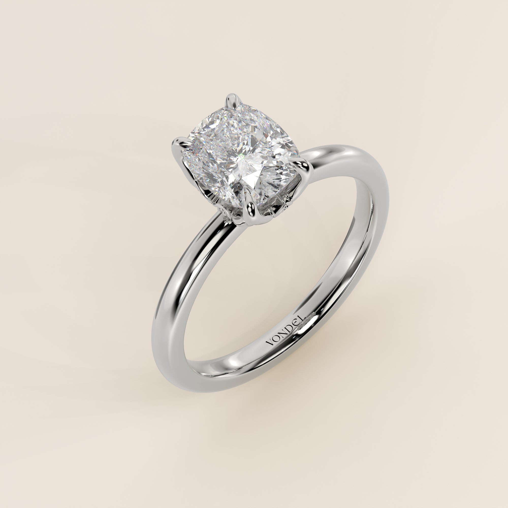 Verlovingsring elongated cushion lab grown diamant met petal prongs, witgoud