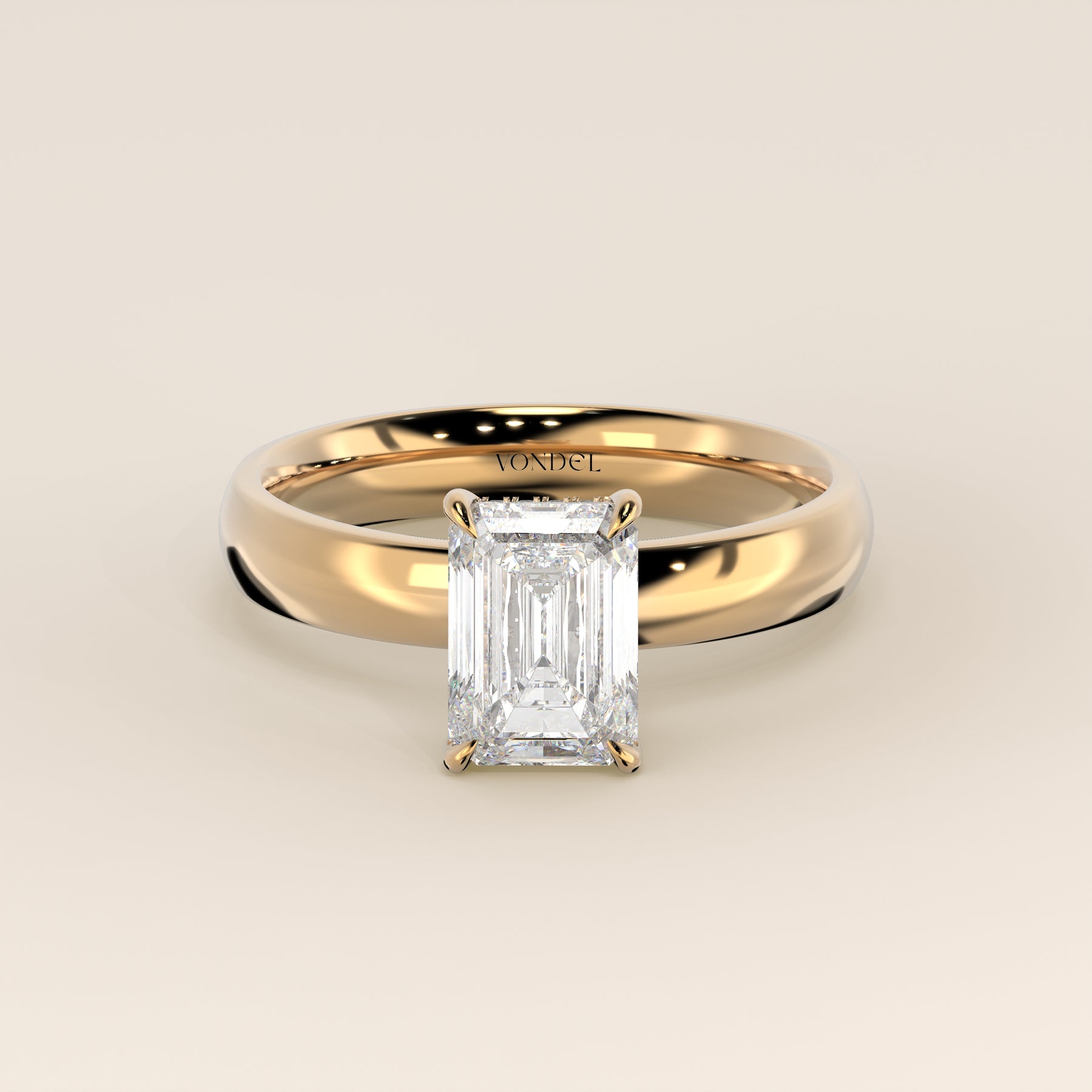 Lima - Emerald Solitaire Lab Grown Diamond Ring with Wide Band and Hid ...