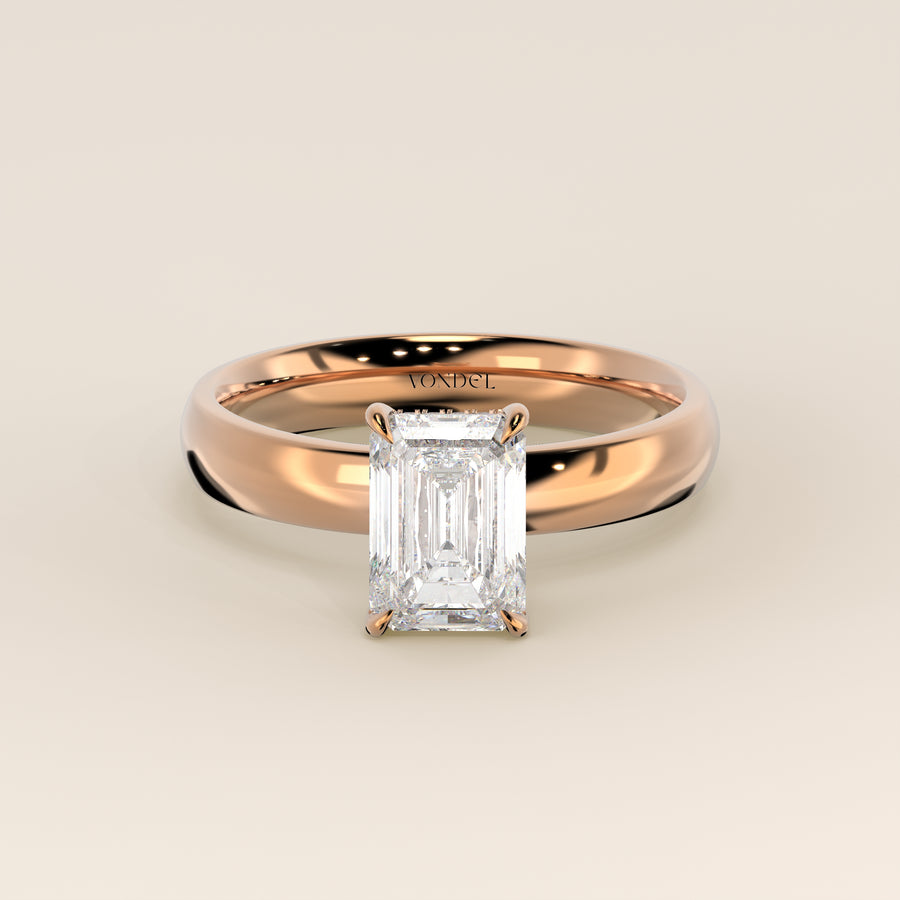 Verlovingsring emerald lab grown diamant met brede band en hidden halo, rosegoud
