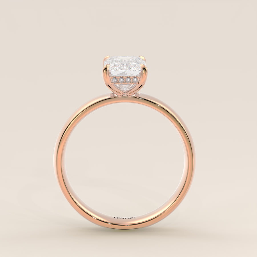 Verlovingsring emerald lab grown diamant met brede band en hidden halo, rosegoud