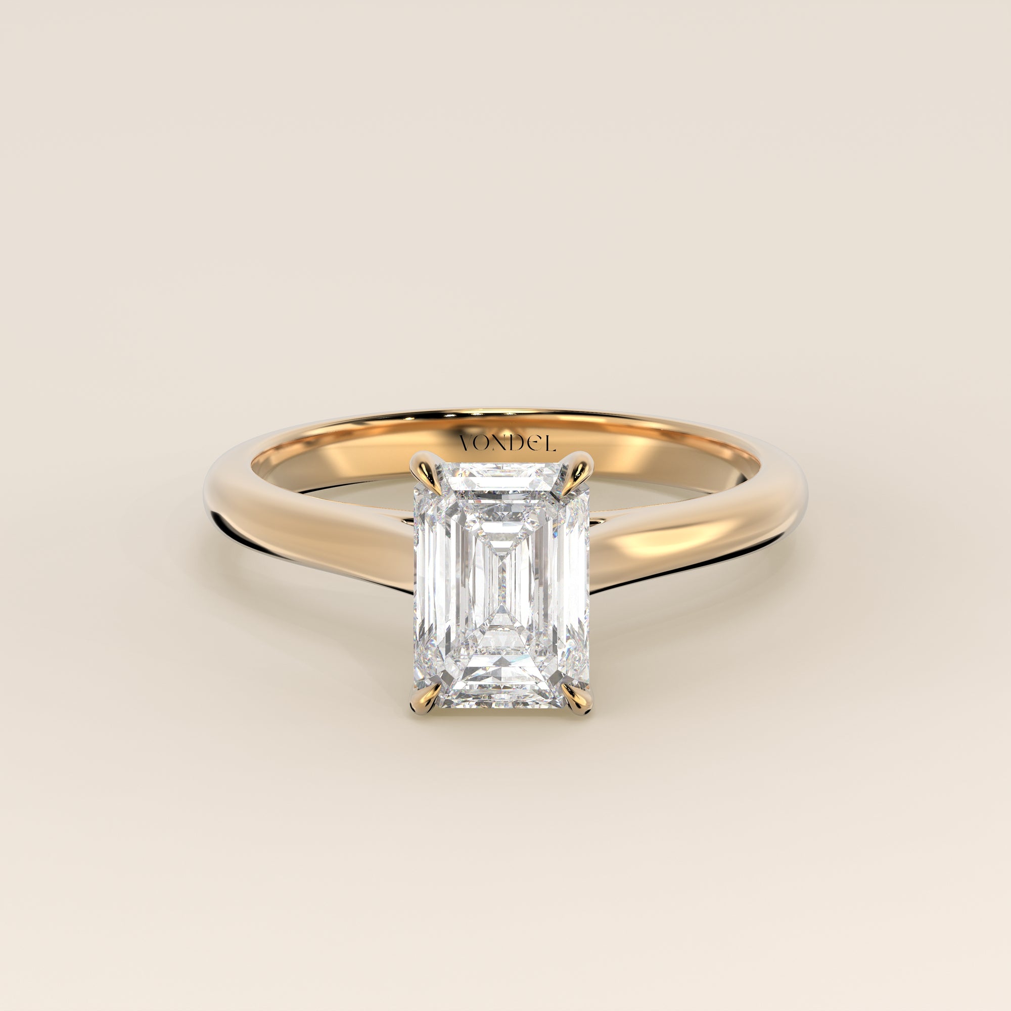 Verlovingsring emerald lab grown diamant met cathedral setting, geelgoud