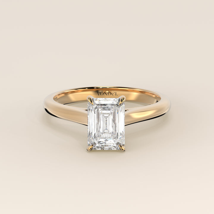 Verlovingsring emerald lab grown diamant met cathedral setting, geelgoud