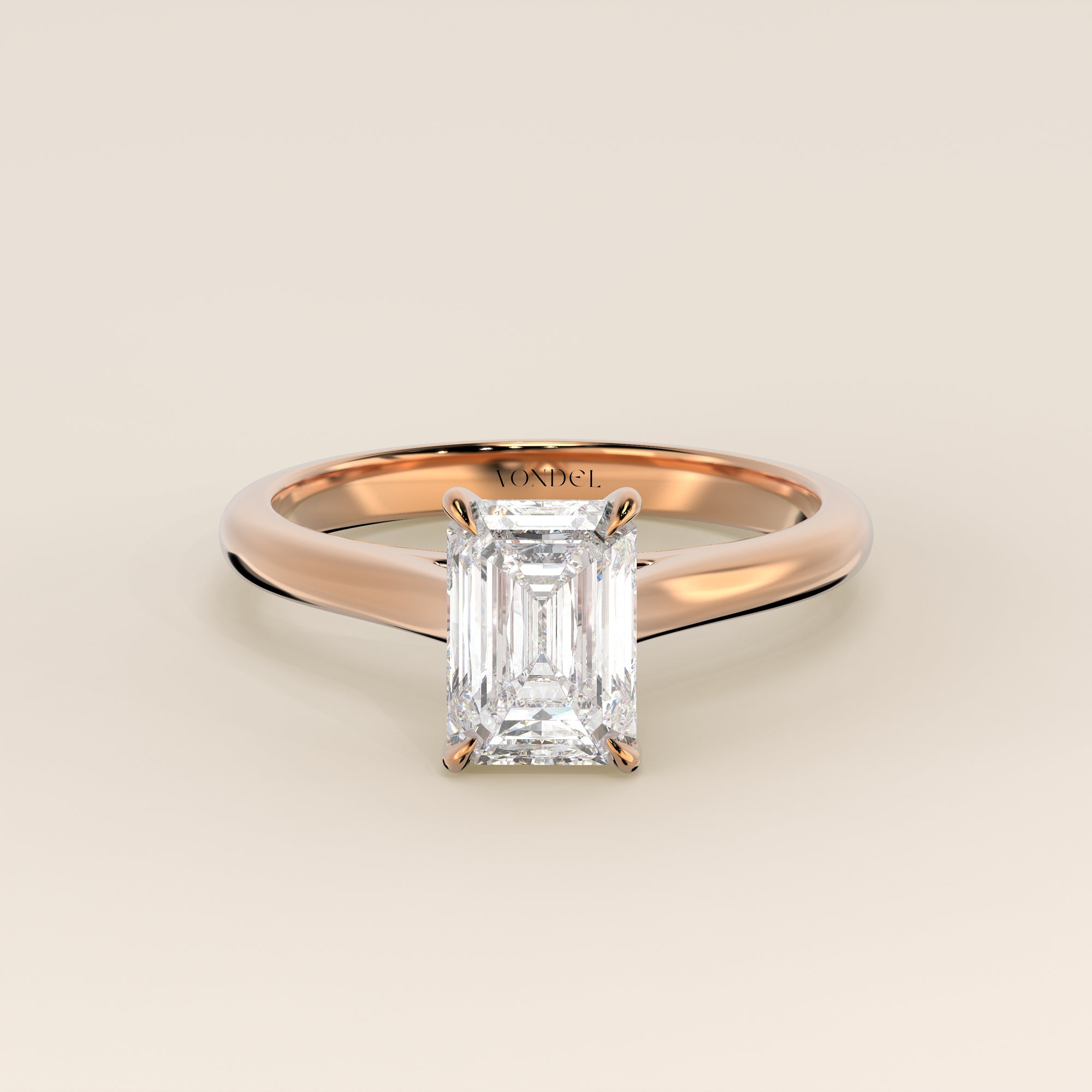 Verlovingsring emerald lab grown diamant met cathedral setting, rosegoud