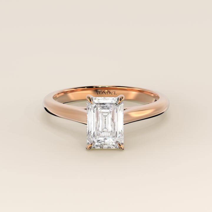 Verlovingsring emerald lab grown diamant met cathedral setting, rosegoud