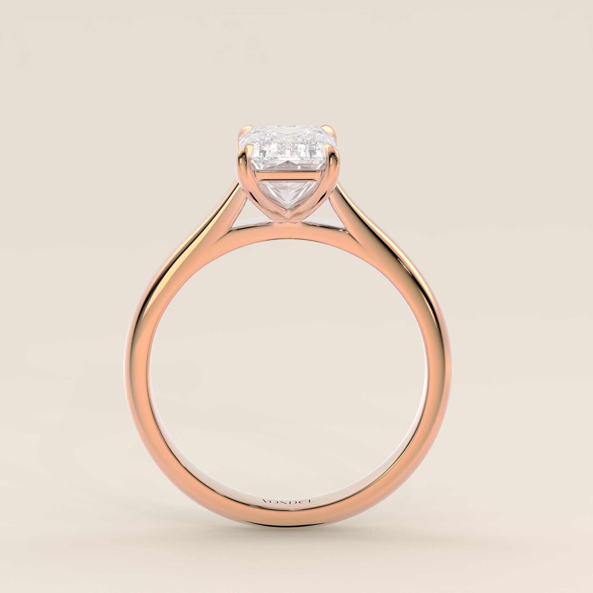 Verlovingsring emerald lab grown diamant met cathedral setting, rosegoud