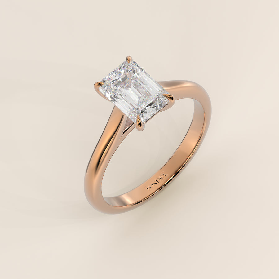 Verlovingsring emerald lab grown diamant met cathedral setting, rosegoud