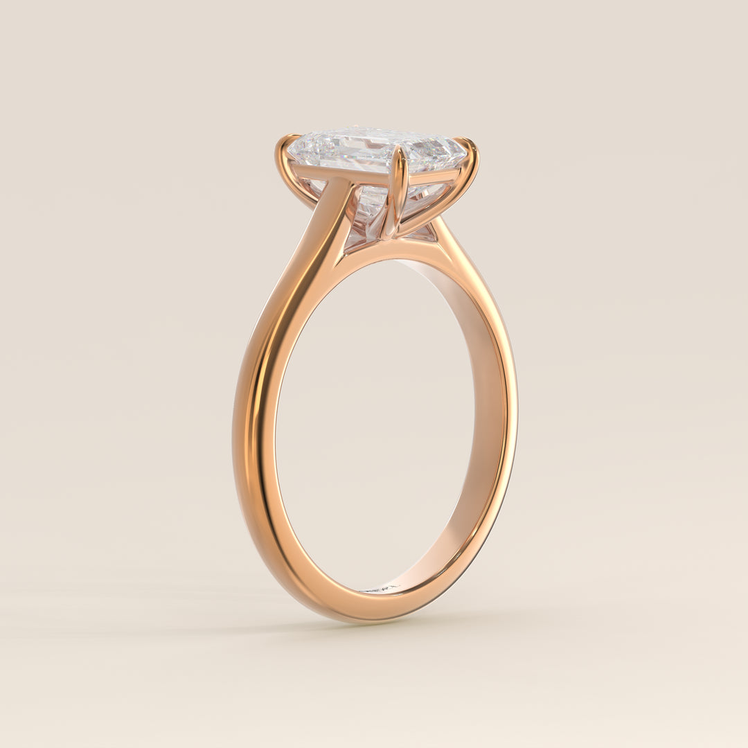 Verlovingsring emerald lab grown diamant met cathedral setting, rosegoud