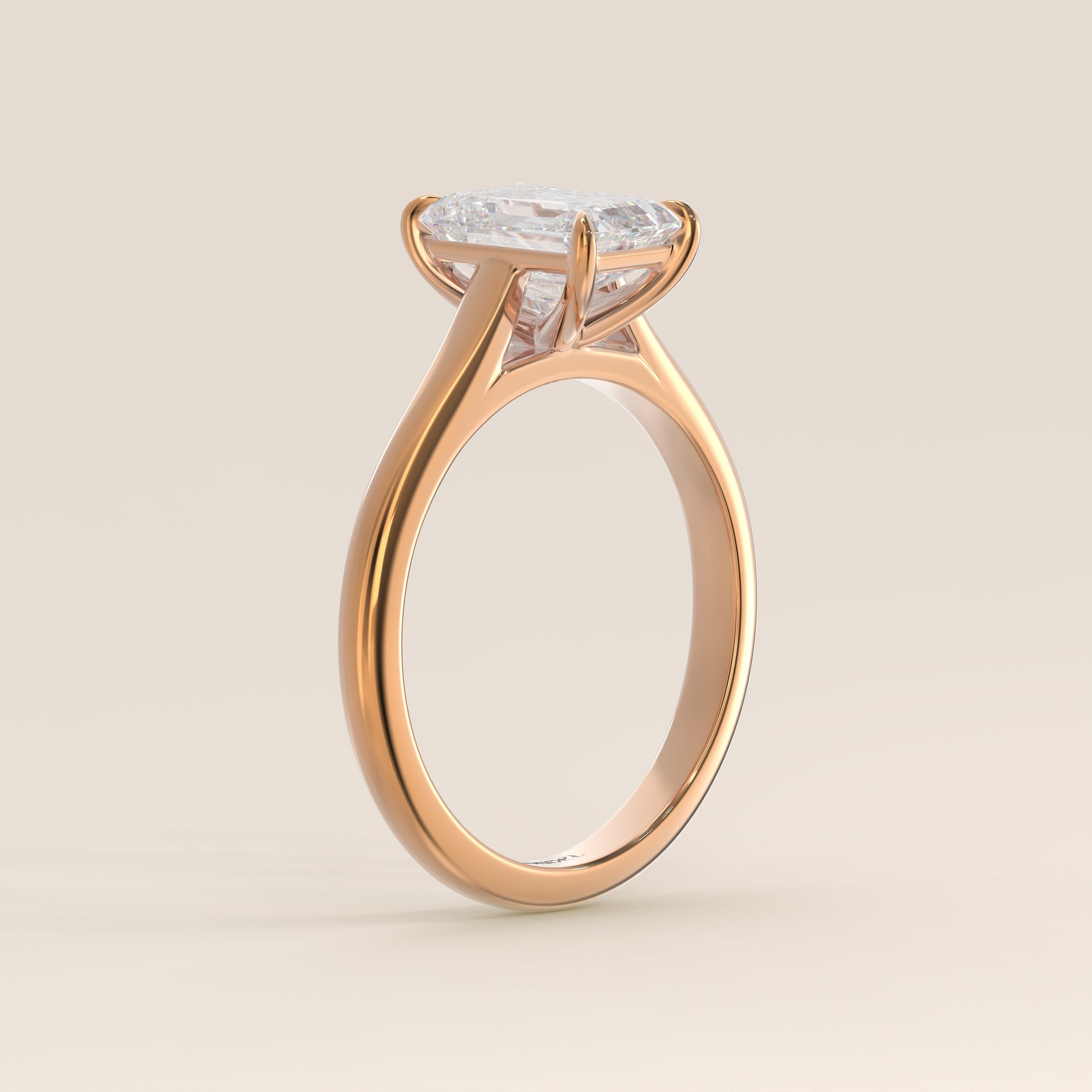 Verlovingsring emerald lab grown diamant met cathedral setting, rosegoud