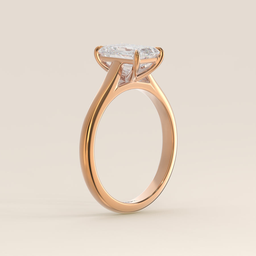 Verlovingsring emerald lab grown diamant met cathedral setting, rosegoud