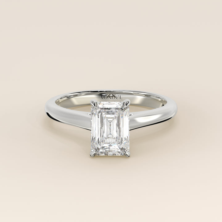 Verlovingsring emerald lab grown diamant met cathedral setting, witgoud