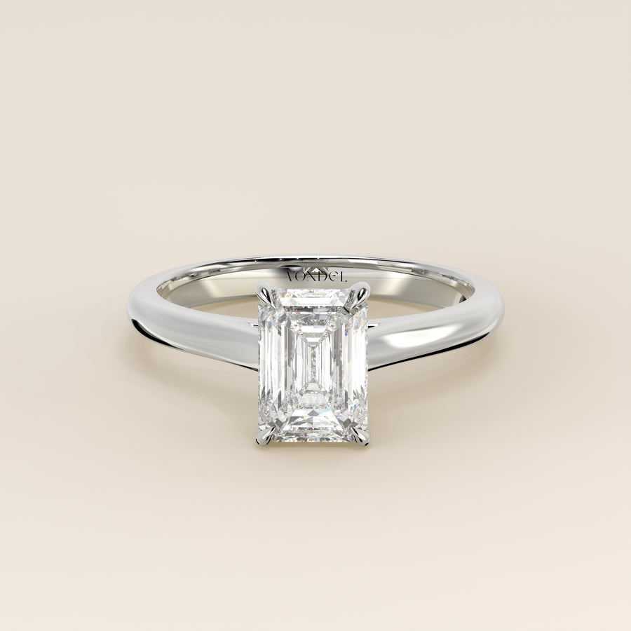 Verlovingsring emerald lab grown diamant met cathedral setting, witgoud
