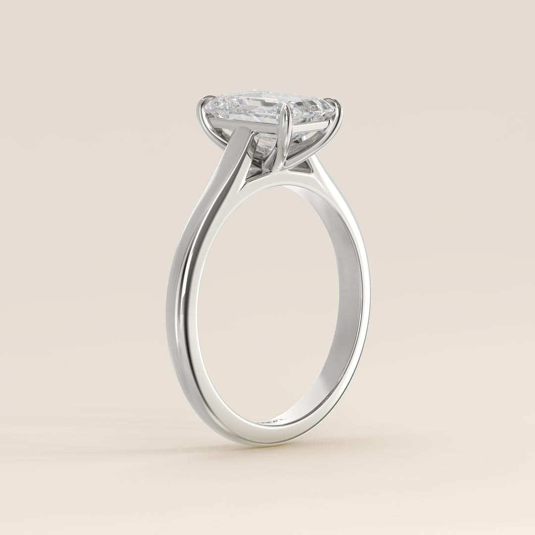 Verlovingsring emerald lab grown diamant met cathedral setting, witgoud