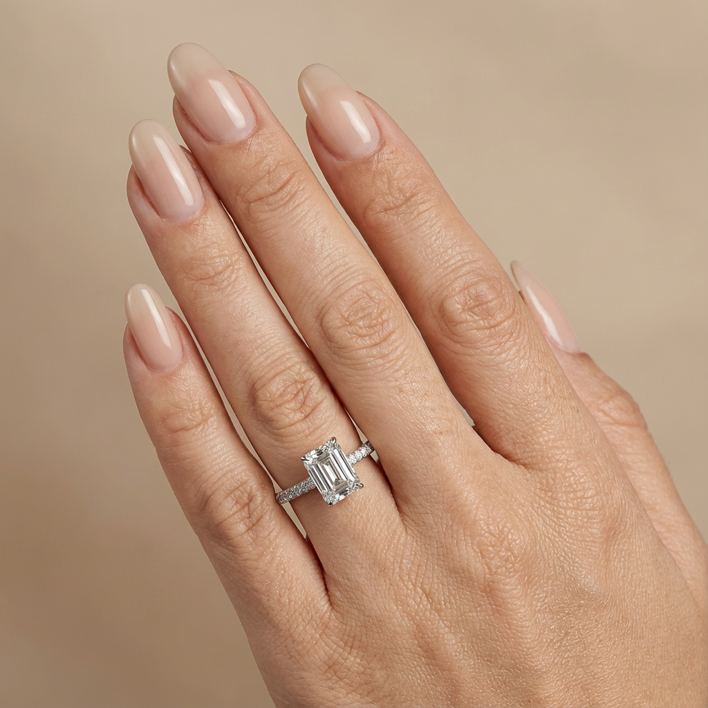 Lara - Emerald Solitaire Lab Grown Diamond Ring with Cathedral Setting ...