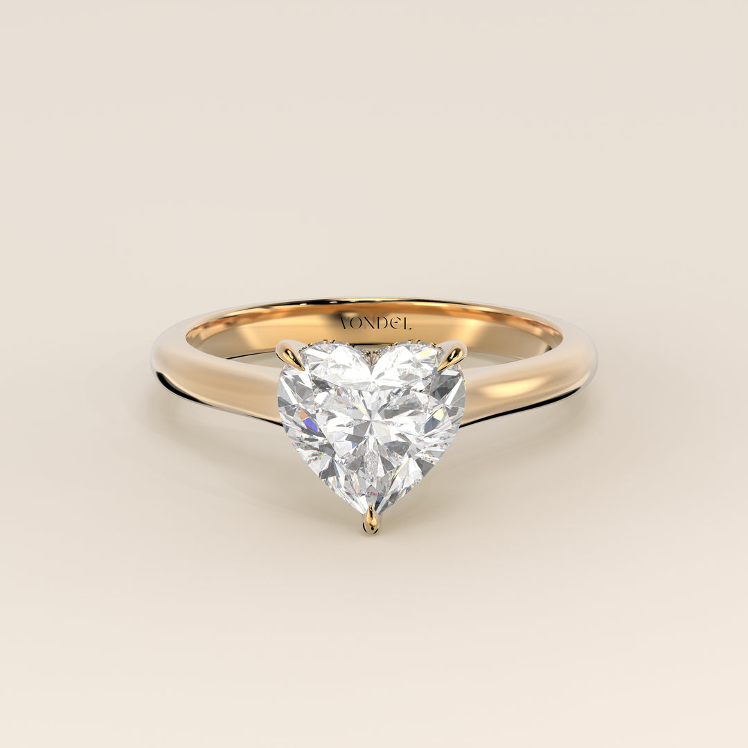 Verlovingsring hart lab grown diamant met cathedral setting en hidden halo, geelgoud