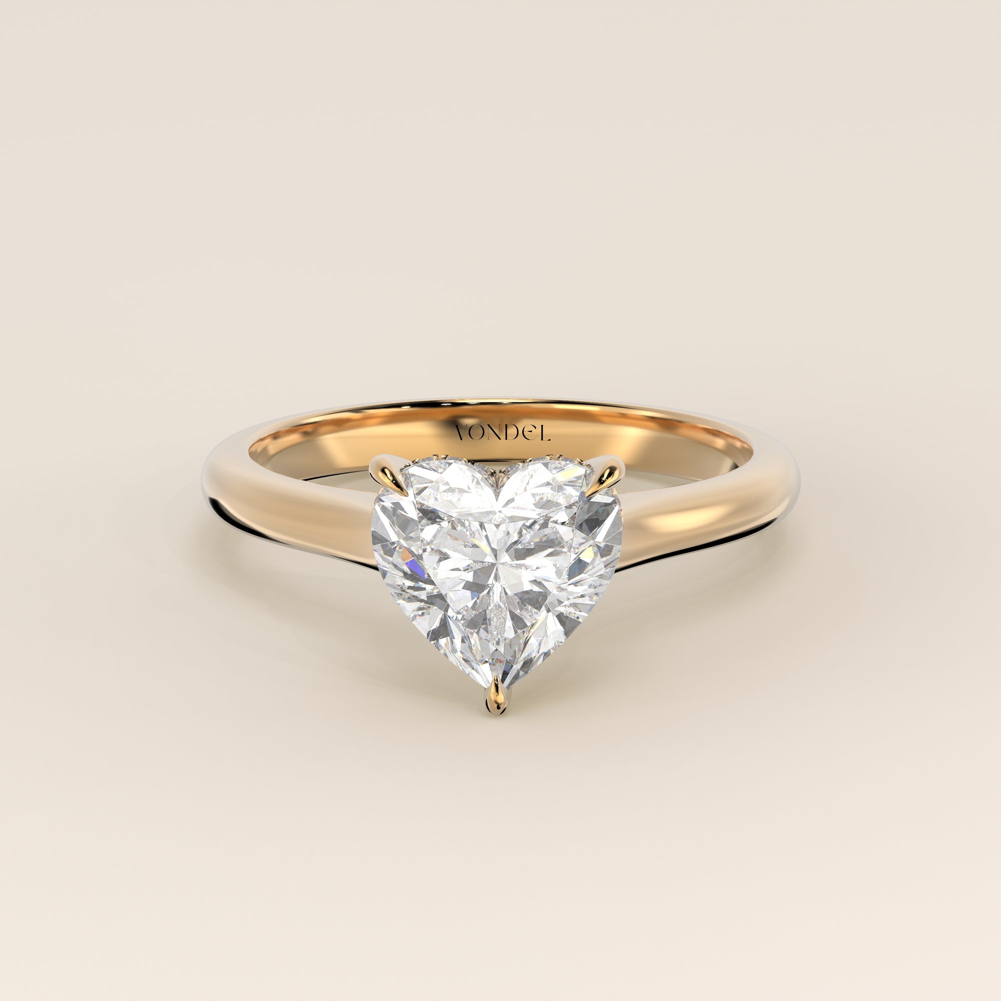 Verlovingsring hart lab grown diamant met cathedral setting en hidden halo, geelgoud