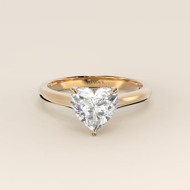 Verlovingsring hart lab grown diamant met cathedral setting en hidden halo, geelgoud