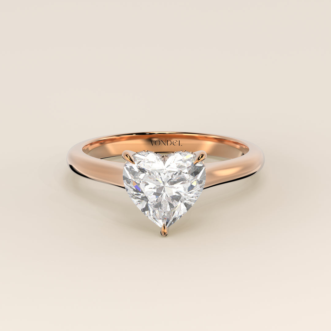 Verlovingsring hart lab grown diamant met cathedral setting en hidden halo, rosegoud