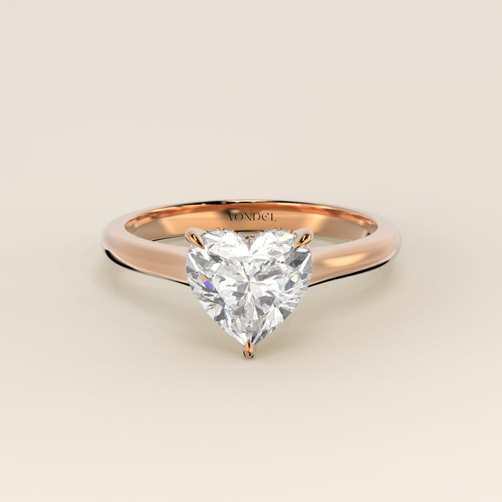 Verlovingsring hart lab grown diamant met cathedral setting en hidden halo, rosegoud