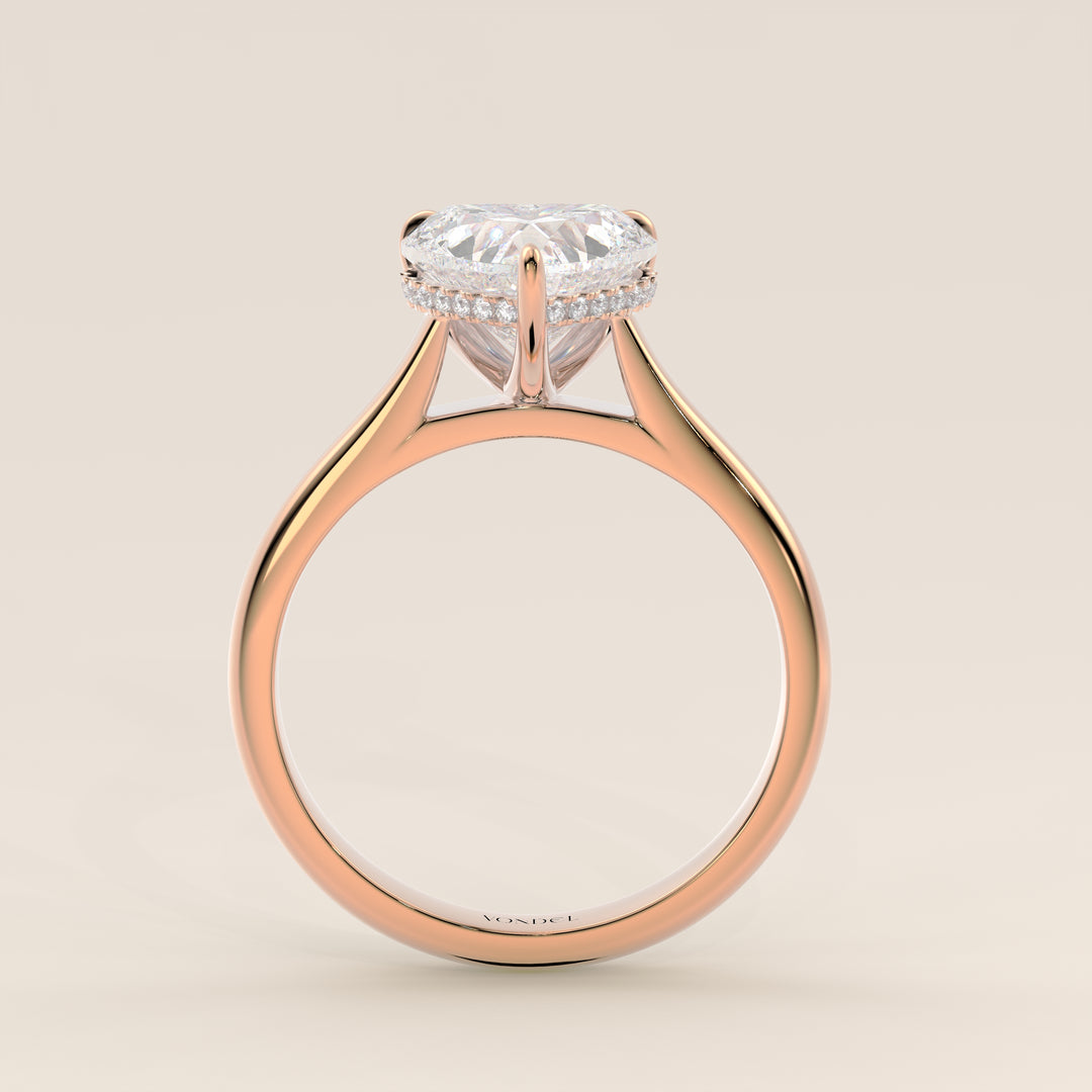 Verlovingsring hart lab grown diamant met cathedral setting en hidden halo, rosegoud