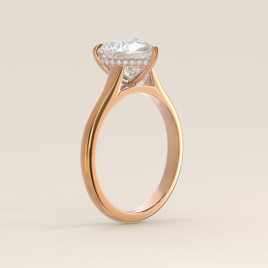 Verlovingsring hart lab grown diamant met cathedral setting en hidden halo, rosegoud