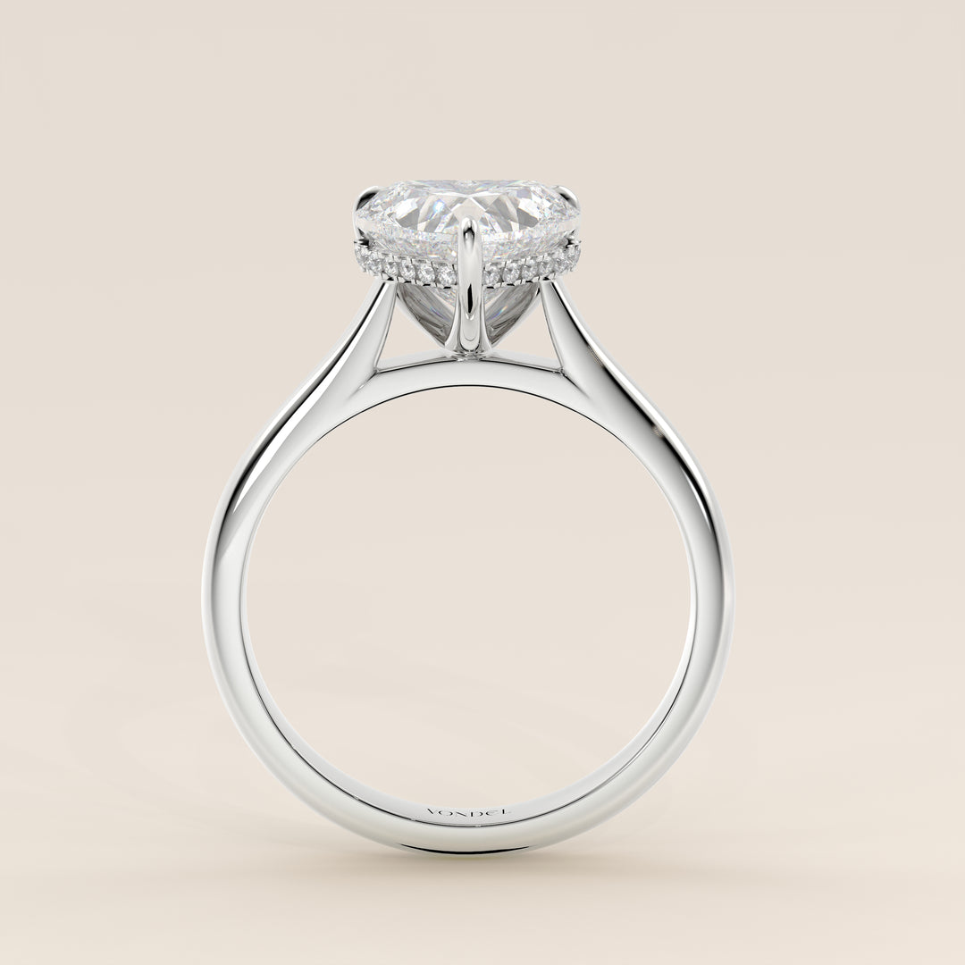 Verlovingsring hart lab grown diamant met cathedral setting en hidden halo, witgoud