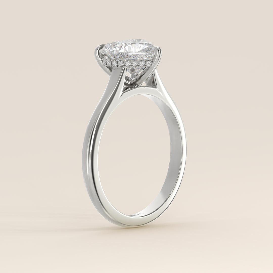 Verlovingsring hart lab grown diamant met cathedral setting en hidden halo, witgoud