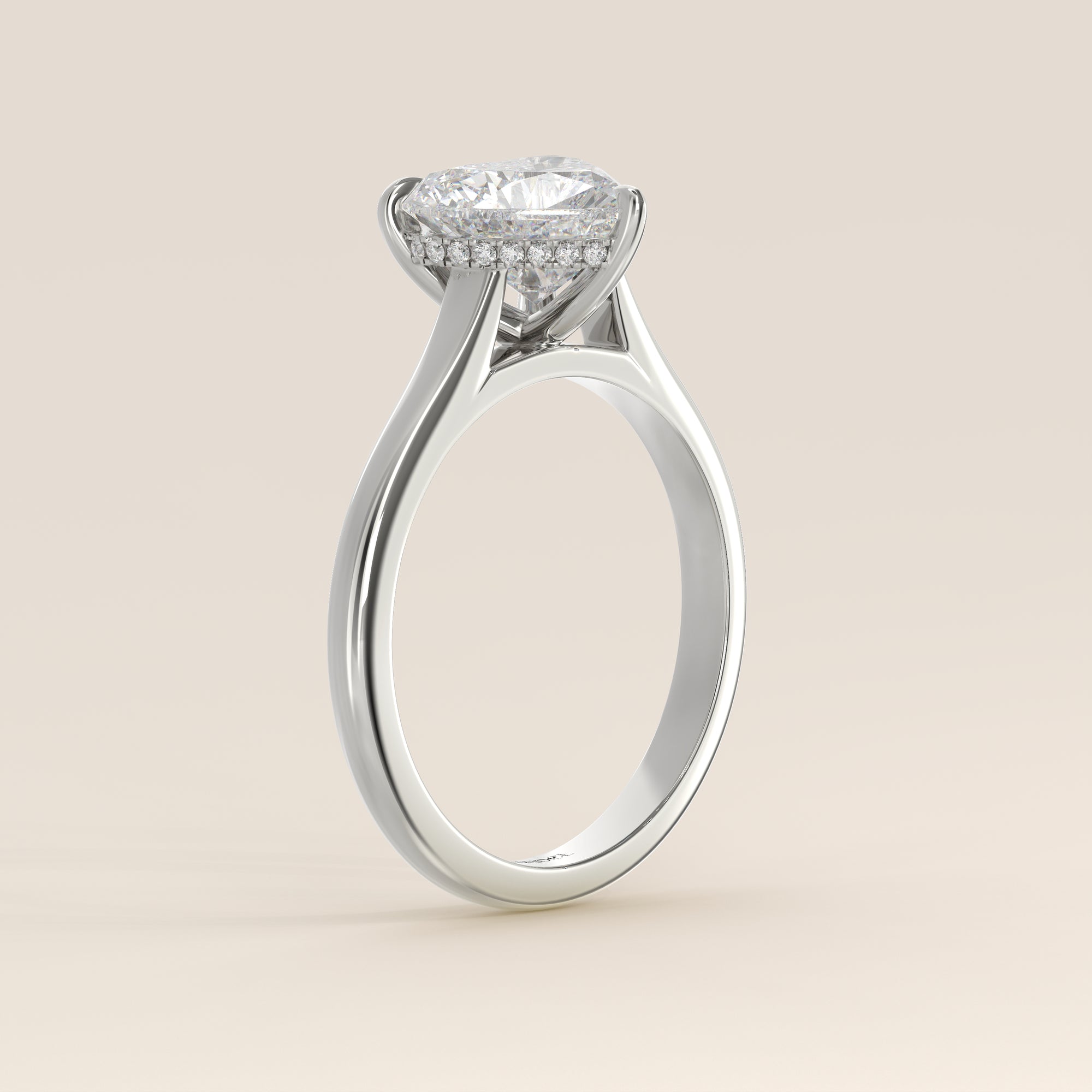 Verlovingsring hart lab grown diamant met cathedral setting en hidden halo, witgoud